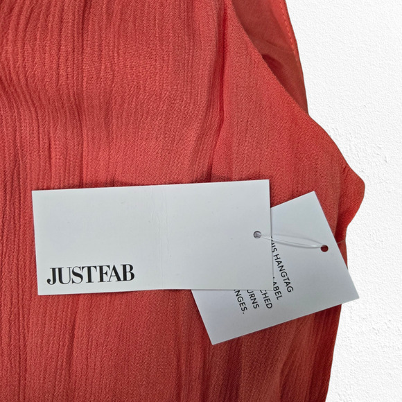 JustFab Coral Pink Boho Sleeveless Chain Halter Chiffon Maxi Dress Size Small - Picture 4 of 11